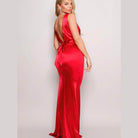 Sleeveless Deep V Low Back Bow Maxi Dress - Vibrant Red - VacationGrabs