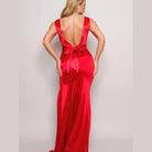 Sleeveless Deep V Low Back Bow Maxi Dress - Vibrant Red - VacationGrabs