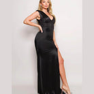 Sleeveless Power Shoulder Slitted Maxi Dress - Black - VacationGrabs