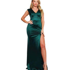 Sleeveless Power Shoulder Slitted Maxi Dress - Hunter Green - VacationGrabs