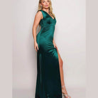 Sleeveless Power Shoulder Slitted Maxi Dress - Hunter Green - VacationGrabs