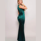 Sleeveless Power Shoulder Slitted Maxi Dress - Hunter Green - VacationGrabs
