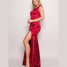 Sleeveless Power Shoulder Slitted Maxi Dress - Rich - VacationGrabs