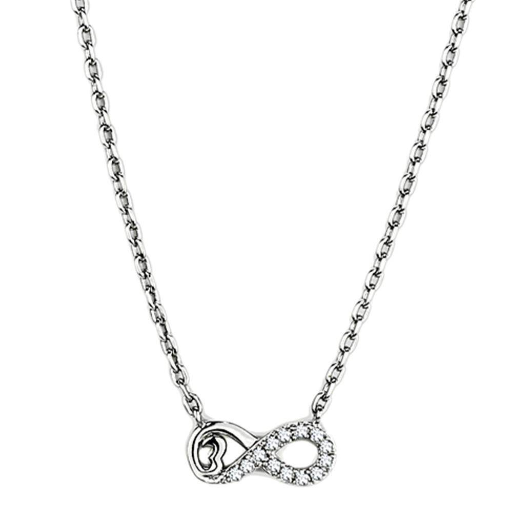 Sparkling silver tone necklace for gifting featuring an infinity design with elegant accents