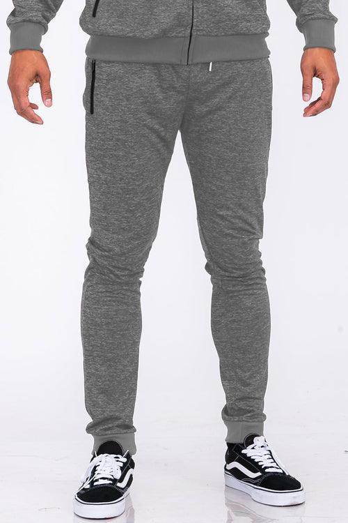 Gray speckled jogger pants for men with a slim fit and comfortable design by VacationGrabs