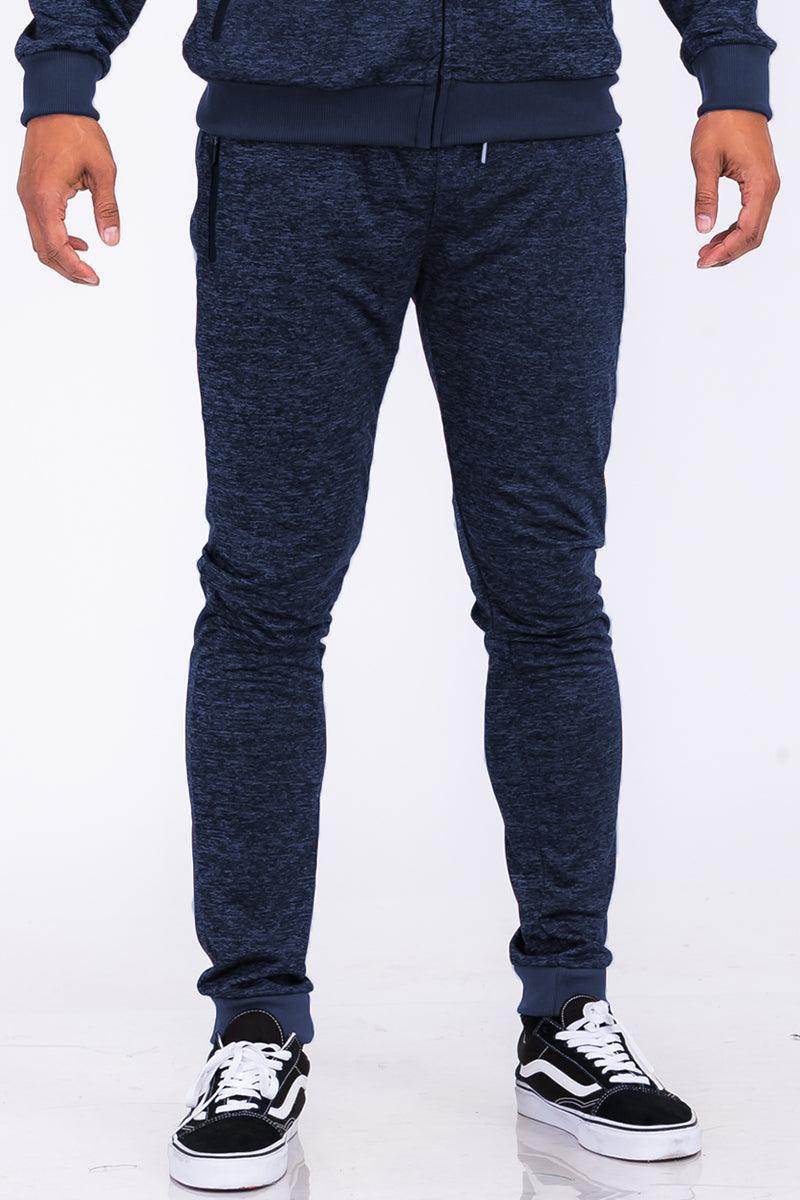 Men's speckled jogger pants in navy blue for comfortable and stylish casual wear