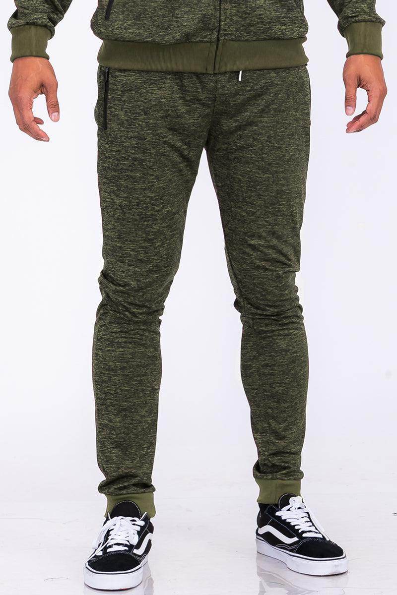 Men's olive green speckled jogger pants from VacationGrabs with a comfortable fit and stylish design
