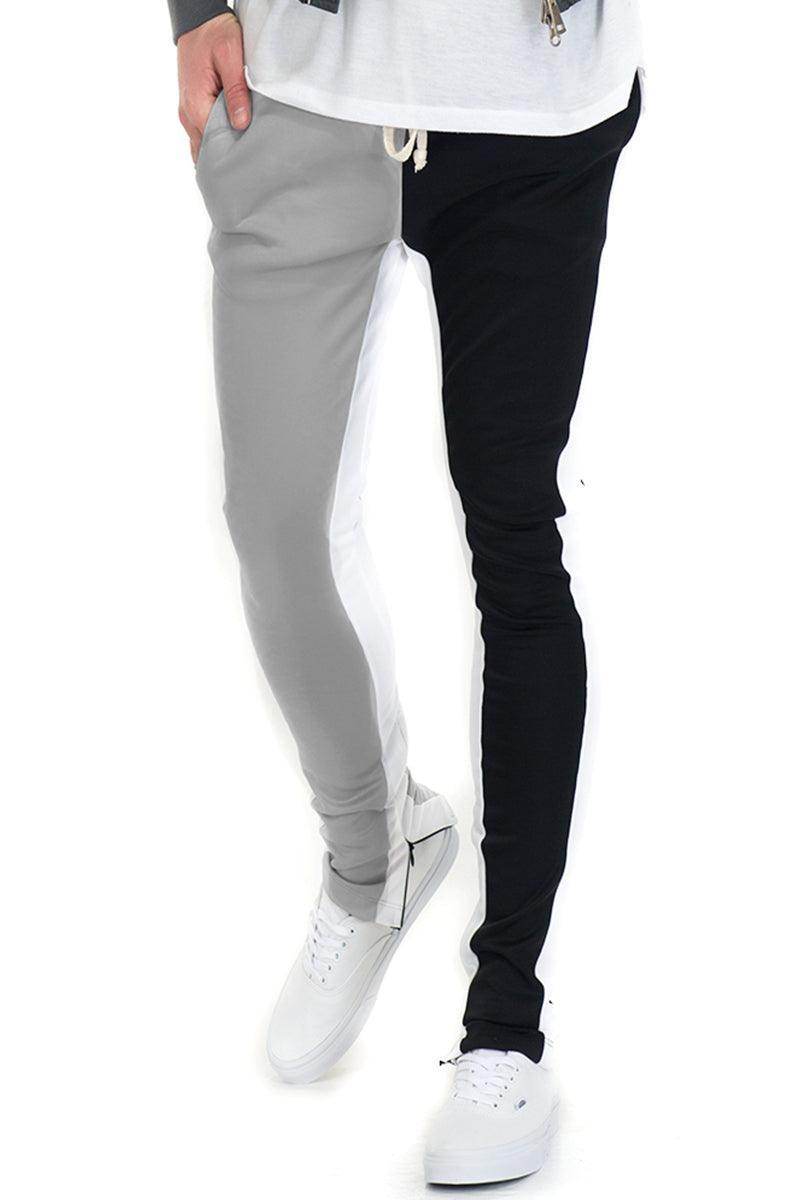 Stylish split track pants for men in gray and black with a slim fit design for casual wear