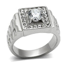Stylish men's square cubic zirconia ring with intricate settings and shiny finish