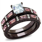 Stunning square stone dark brown ring for women with sparkling pink and clear accents