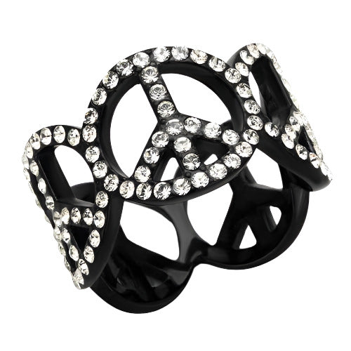 VacationGrabs Women's Black Peace Sign Ring with Stainless Steel Crystal Jewelry Accents