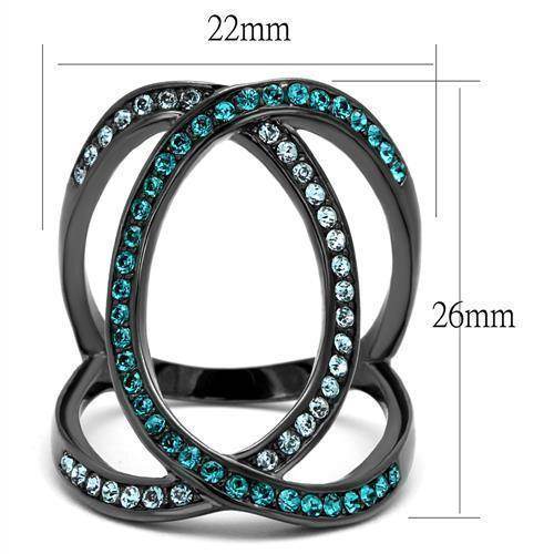 Stainless steel crystal jewelry ring with intricate design and turquoise accents for women