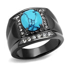 VacationGrabs stainless steel crystal ring for men featuring a turquoise stone and surrounded by crystals