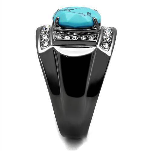 VacationGrabs stainless steel crystal ring for men featuring a turquoise stone and elegant design
