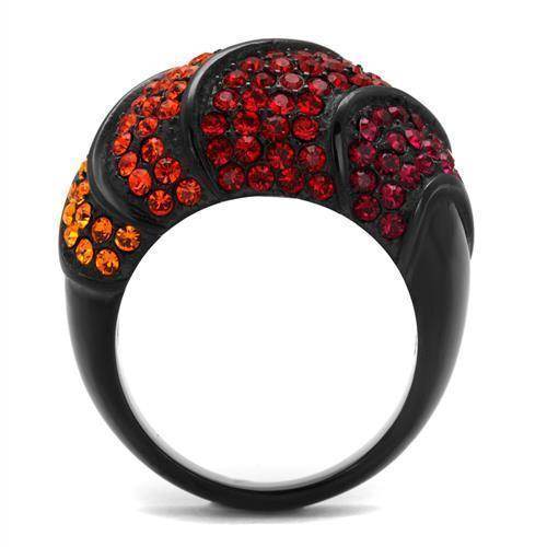 VacationGrabs stainless steel crystal rings featuring vibrant red and orange stones in a stylish design