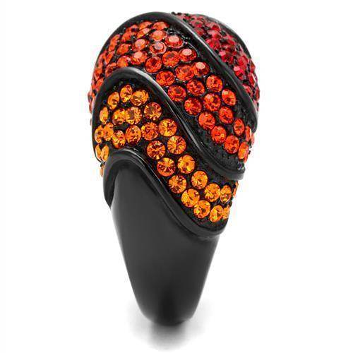 Stunning stainless steel crystal rings featuring vibrant orange and red gemstones in a unique design