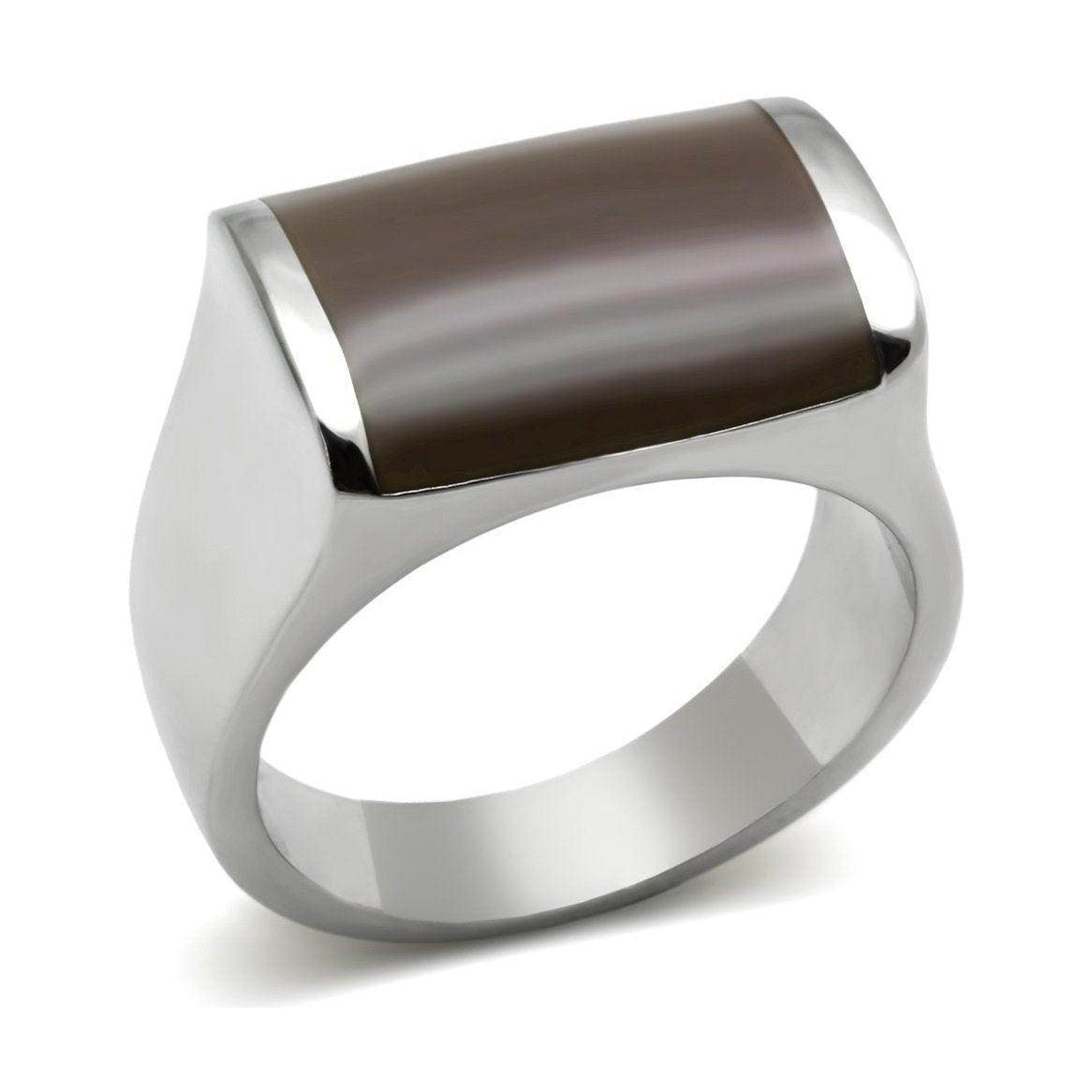 Stylish stainless steel epoxy ring for men with a sleek brown finish and polished edges