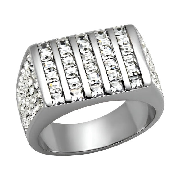 Stainless steel fashion ring featuring a bold design with sparkling stones for stylish men's accessories