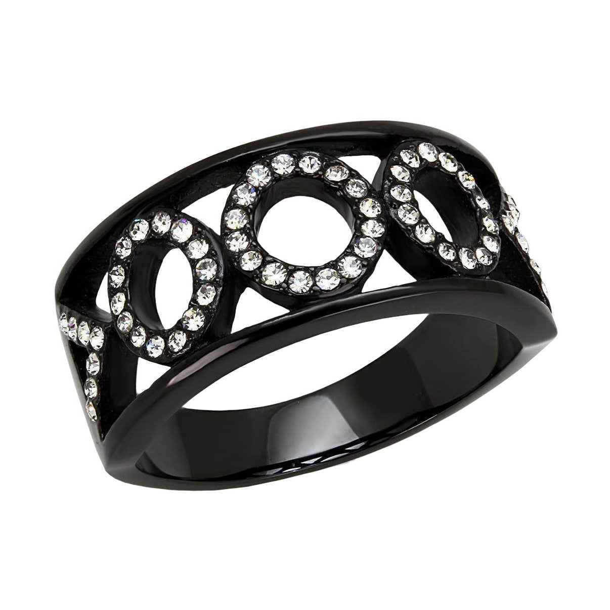 Women Stainless Steel Synthetic Crystal Rings Black O - VacationGrabs