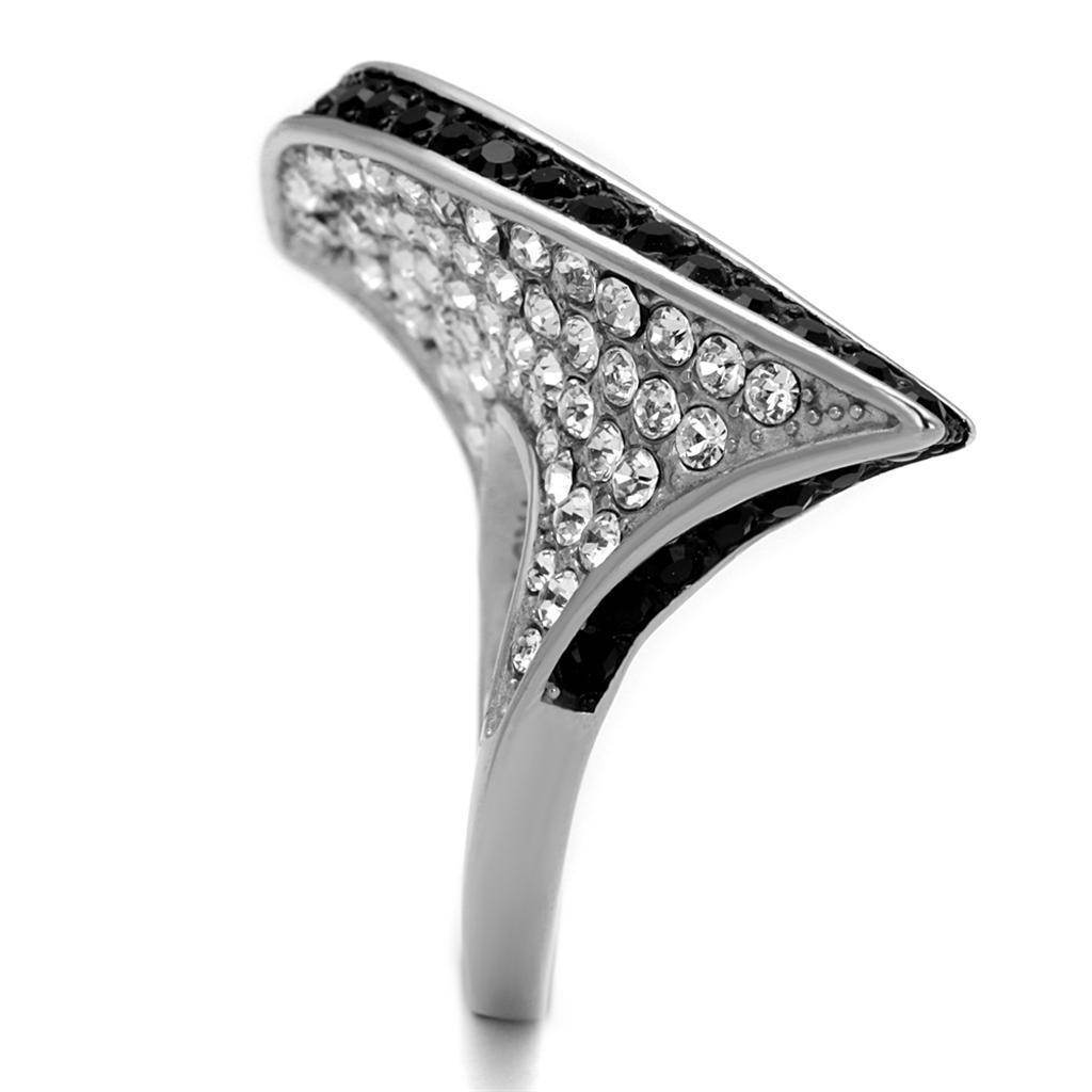 Stylish stainless steel fashion rings featuring sparkling black and clear crystals for a chic look