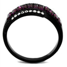 Stylish stainless steel purple ring with sparkling gemstones for elegant occasions
