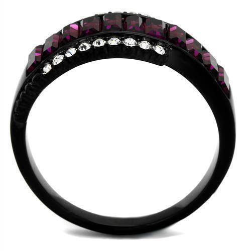 Stylish stainless steel purple ring with sparkling gemstones for elegant occasions