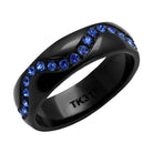 Black stainless steel sapphire jewelry ring with blue gemstones elegantly set along the band