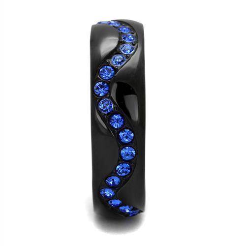 Stainless steel sapphire jewelry ring with blue stones in a wave design for women