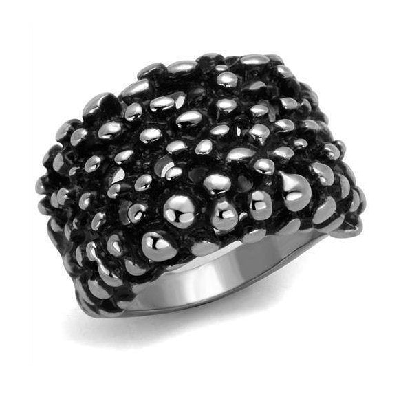 Men's stainless steel silver tone ring with textured black finish for a bold statement