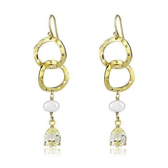 VacationGrabs statement pearl drop earrings with gold rings and sparkling crystal accents