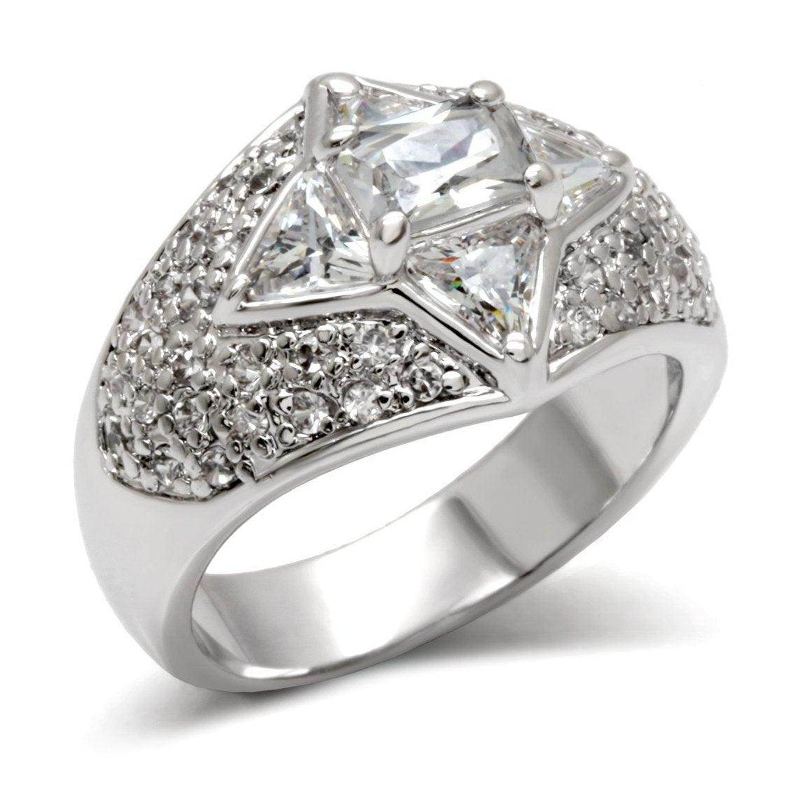 Sterling silver fashion ring featuring a stunning star-shaped design with sparkling stones