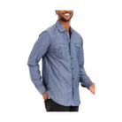 Men's Stitched Trim Casual Shirt for Men in Dark Blue with Button Front and Chest Pockets