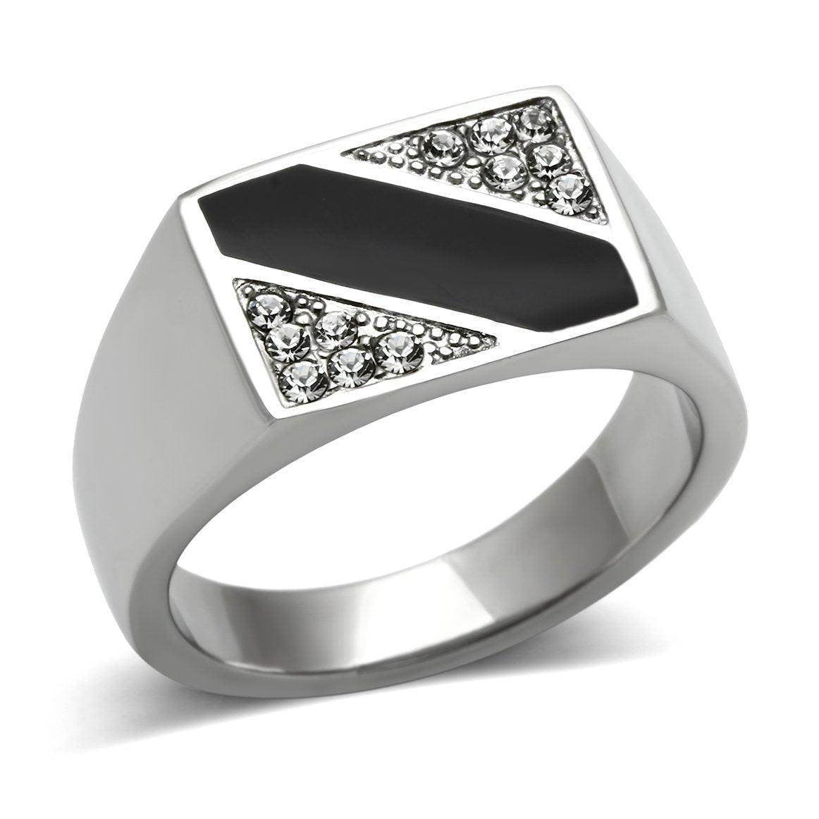VacationGrabs striped crystal ring for men with black and silver design for a bold style