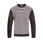 Men's striped sweater for vacations in brown and white with classic crew neckline