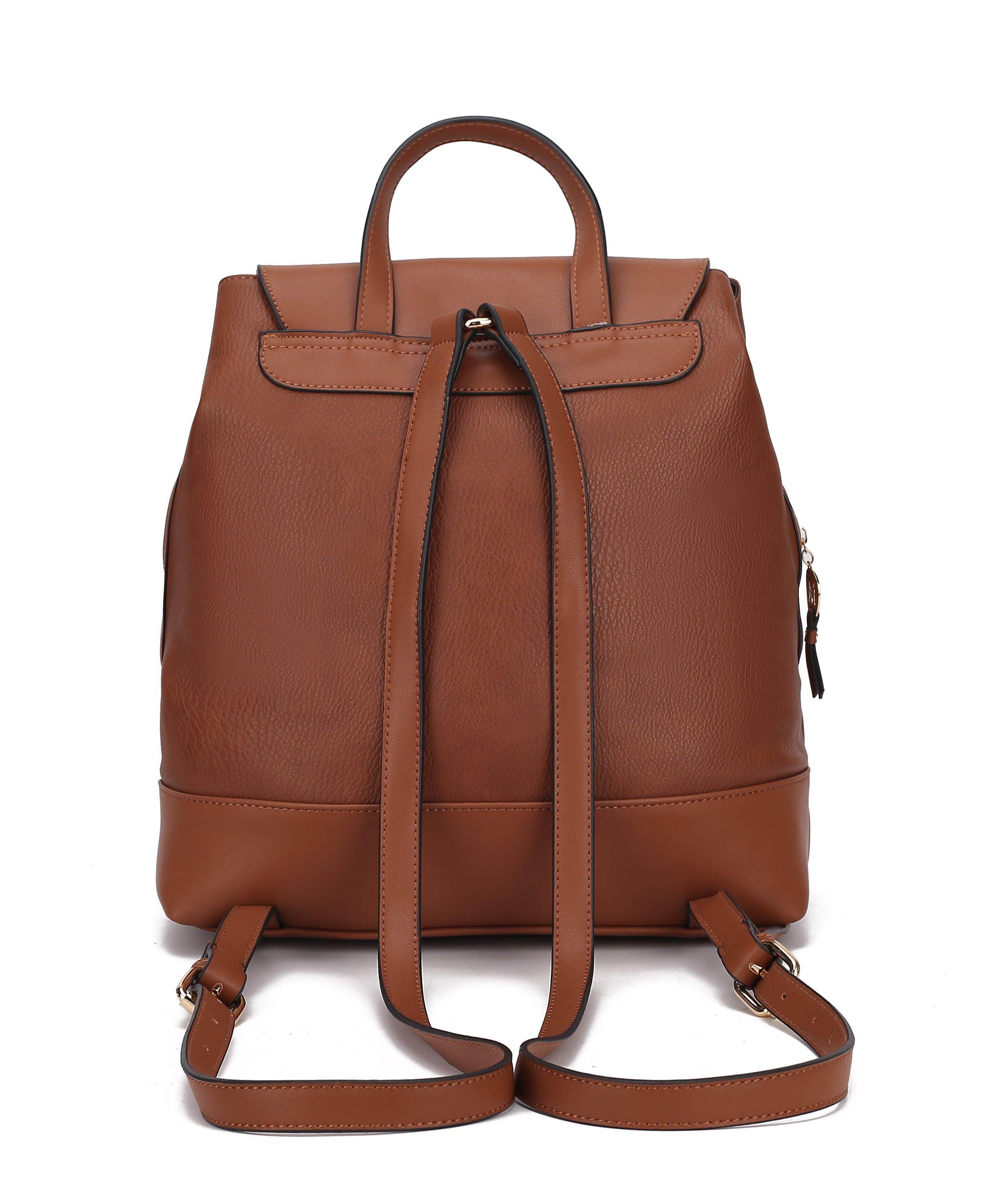 Stylish backpack handbag in brown leather with adjustable straps and a sleek design