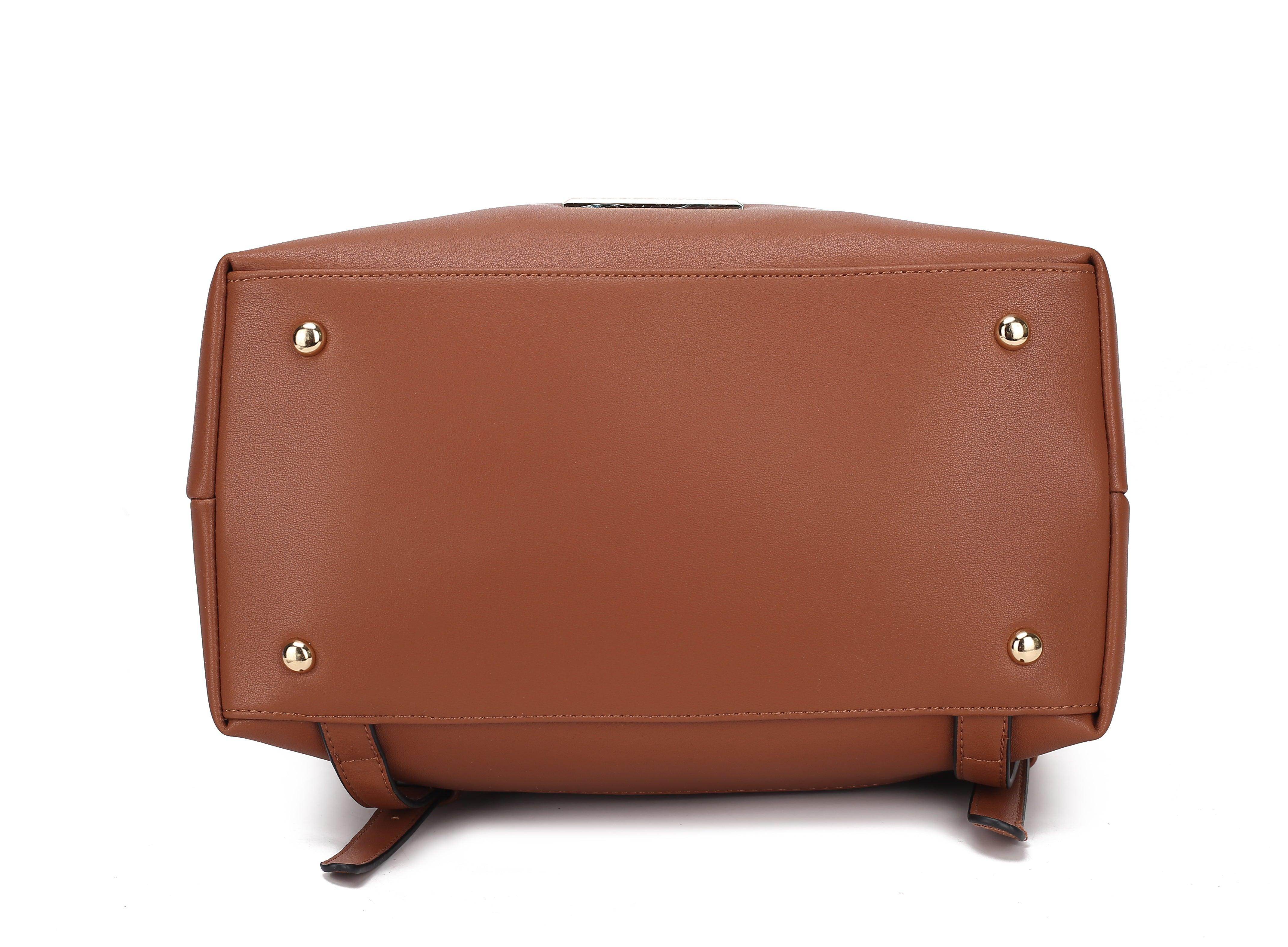 Bottom view of a brown Pink Orpheus stylish backpack handbag with protective feet for durability