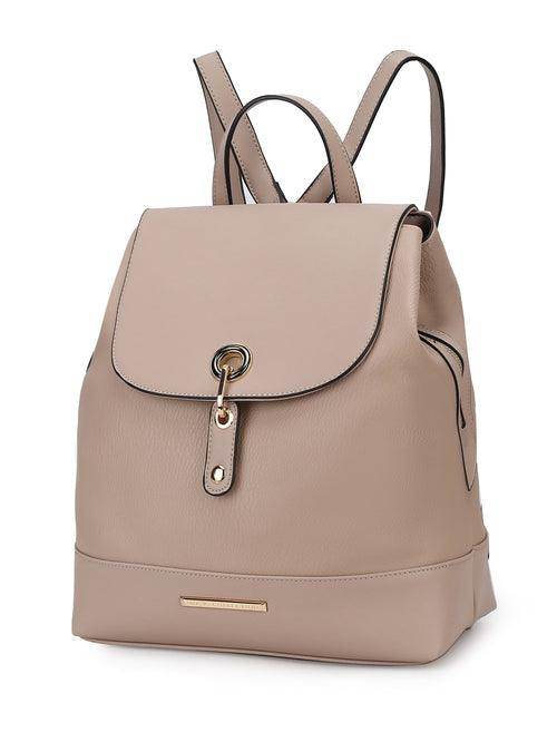 Pink Orpheus stylish backpack handbag in soft beige leather with a flap closure and adjustable straps
