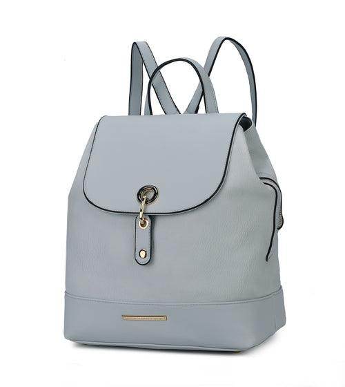 Stylish backpack handbag in light grey with a flap closure and adjustable straps for everyday use