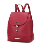 Stylish backpack handbag in red leather with a secure top closure and adjustable straps
