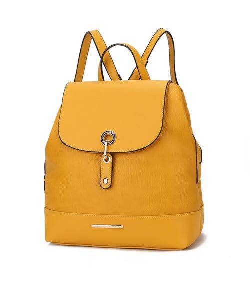 Stylish backpack handbag in vibrant yellow with a top flap and adjustable straps