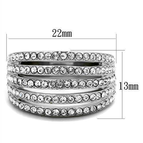 Stylish elegant rings with multiple rows of sparkling crystals and a shiny silver band