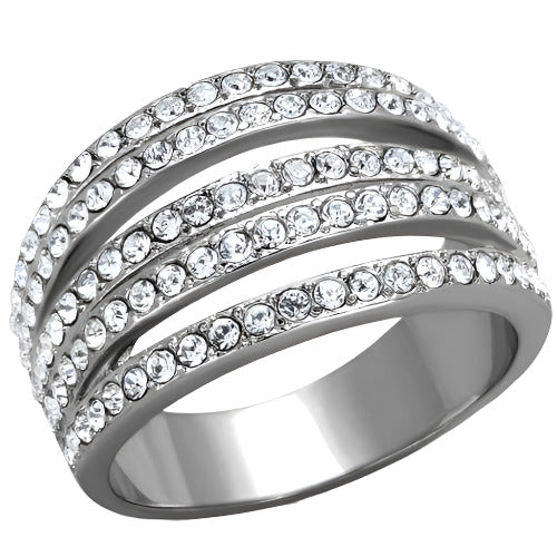 Stylish elegant rings in silver with layered design and sparkling rhinestones for a chic look