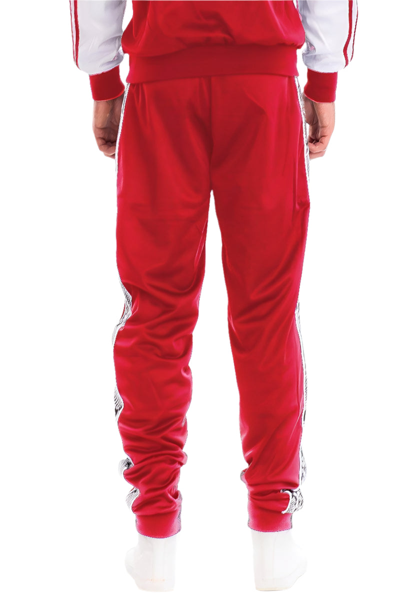 Red stylish joggers for men with side stripes for a sporty look and comfortable fit