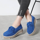 VacationGrabs stylish moccasin loafers in blue with a comfortable wedge sole for casual wear