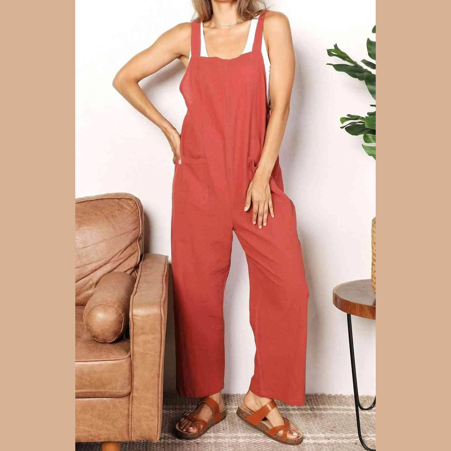 Trendsi stylish vacation overalls in warm orange color, perfect for casual summer outings