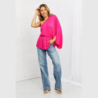 Trendsi stylish vacation tops featuring a one-shoulder design in vibrant pink with a relaxed fit