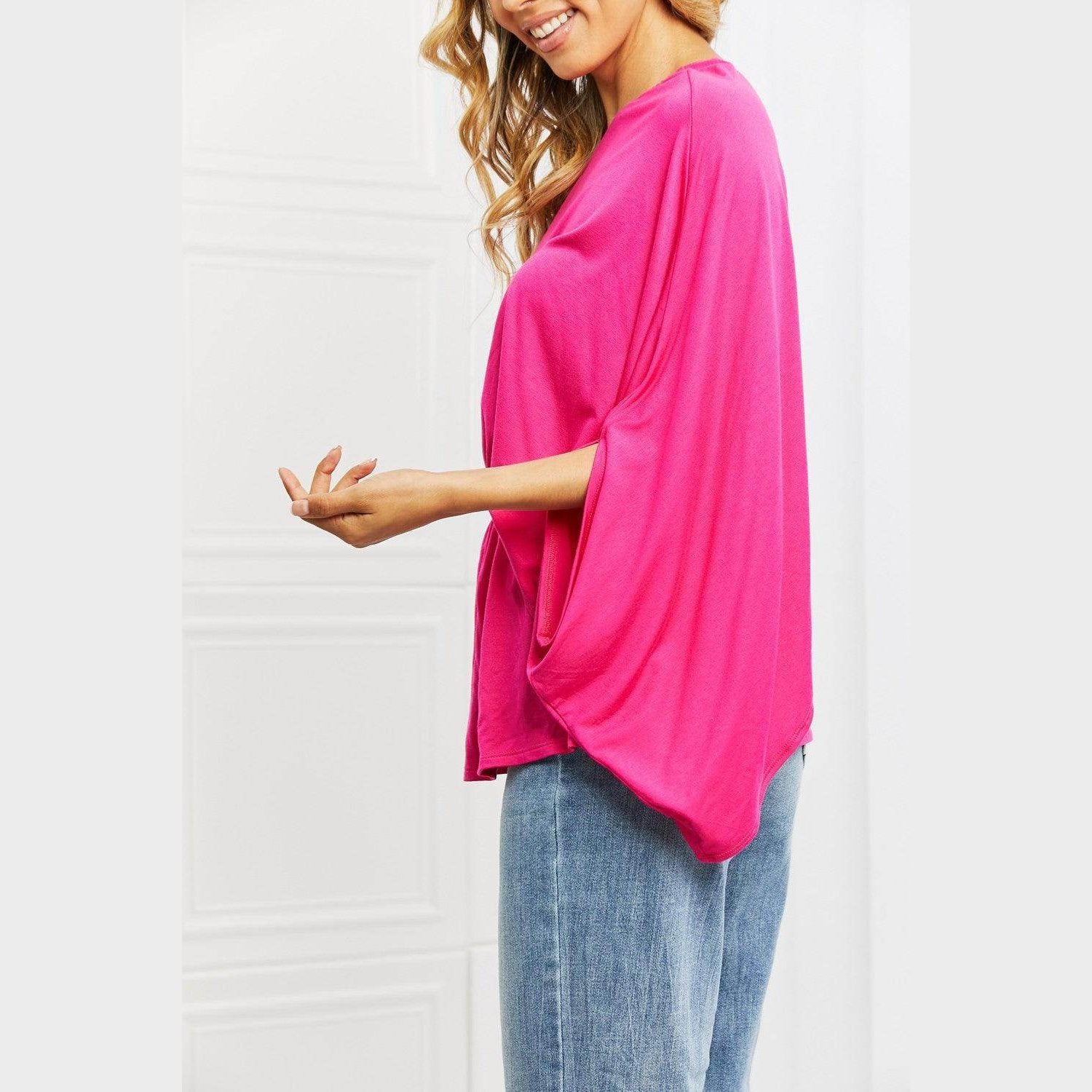 Trendsi stylish vacation tops in vibrant pink with flowy sleeves, perfect for summer outings