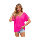 Trendsi Women's Summer Fashion Blouse in Bright Pink with V-Neck and Short Sleeves