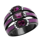 VacationGrabs synthetic crystal amethyst ring featuring three oval stones with sparkling accents