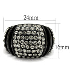 Black synthetic crystal fashion ring with sparkling stones, measuring 24mm by 16mm for stylish wear